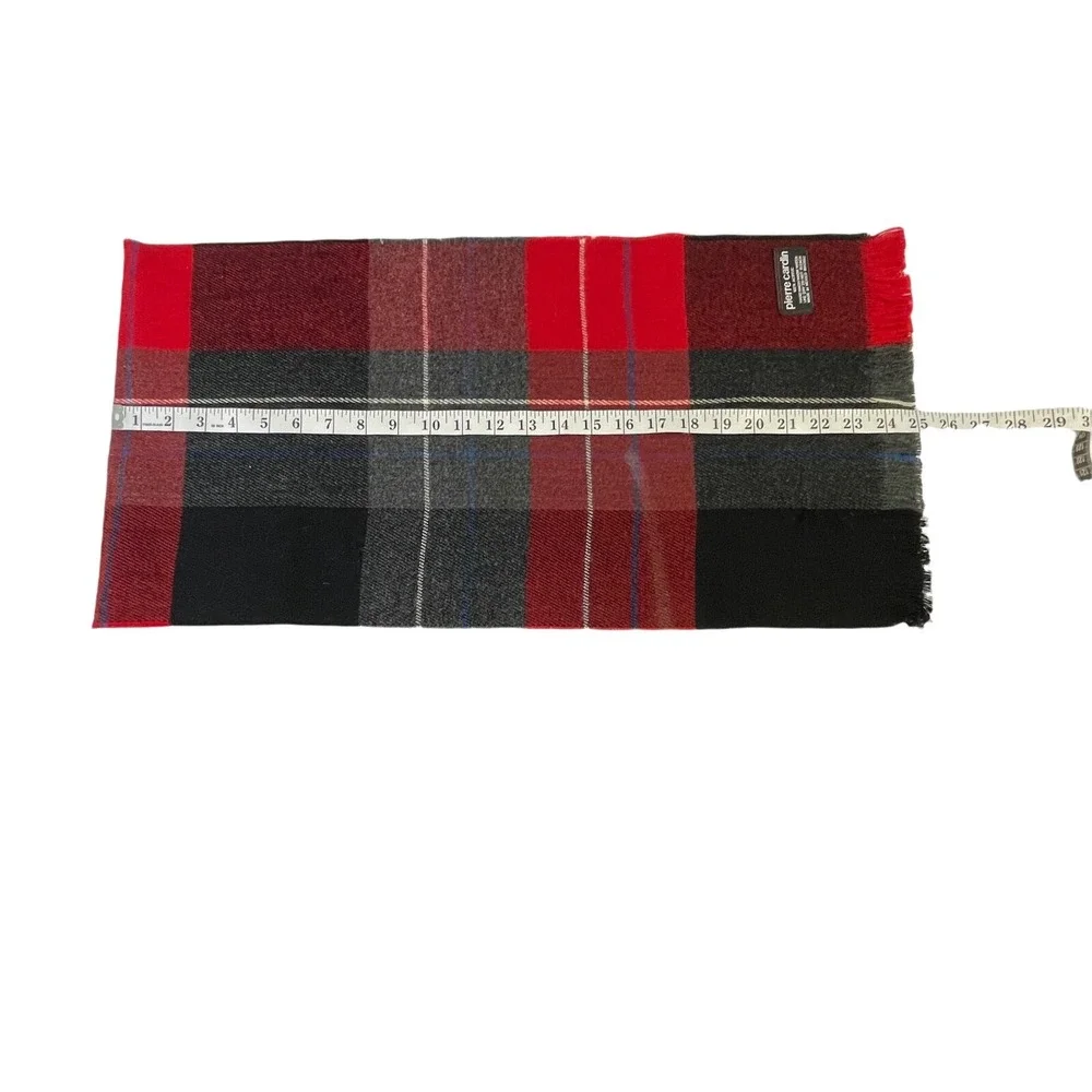 Vtg Pierre Cardin Tartan Red Plaid Scarf  Acrylic Soft 12 x 50