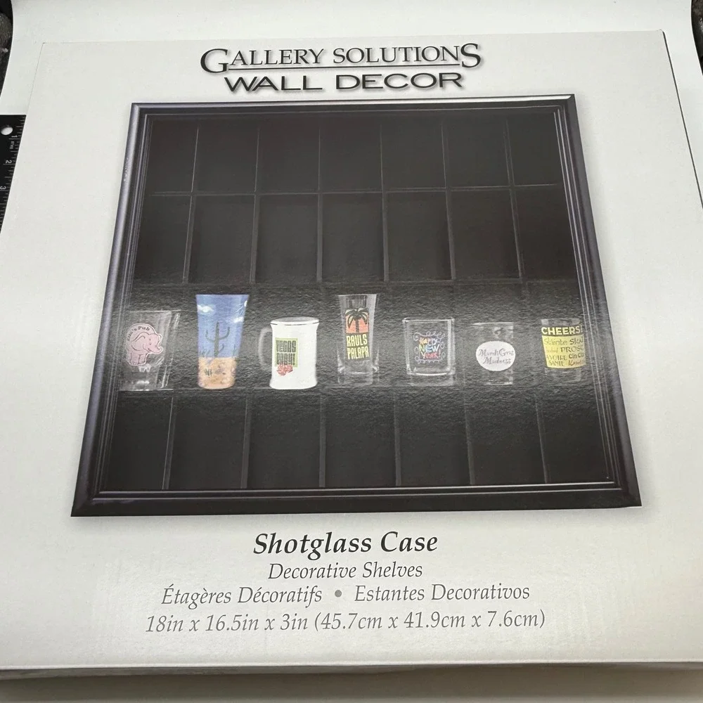 Gallery Solutions Black Shot Glass Display Case Wall Decor 28 Compartments