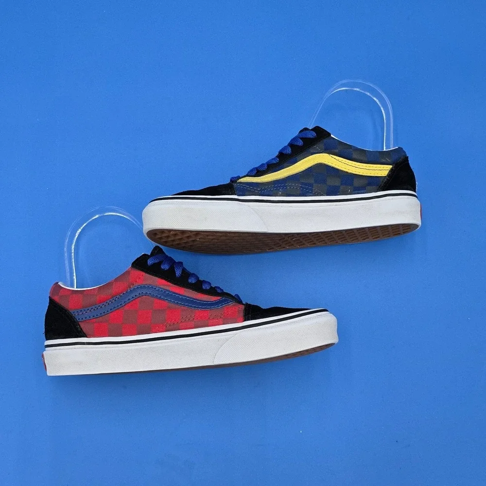 Vans Shoes Mens 4.5 Womens 6 Black Blue Red Suede Canvas Checkerboard Lace‎ Up