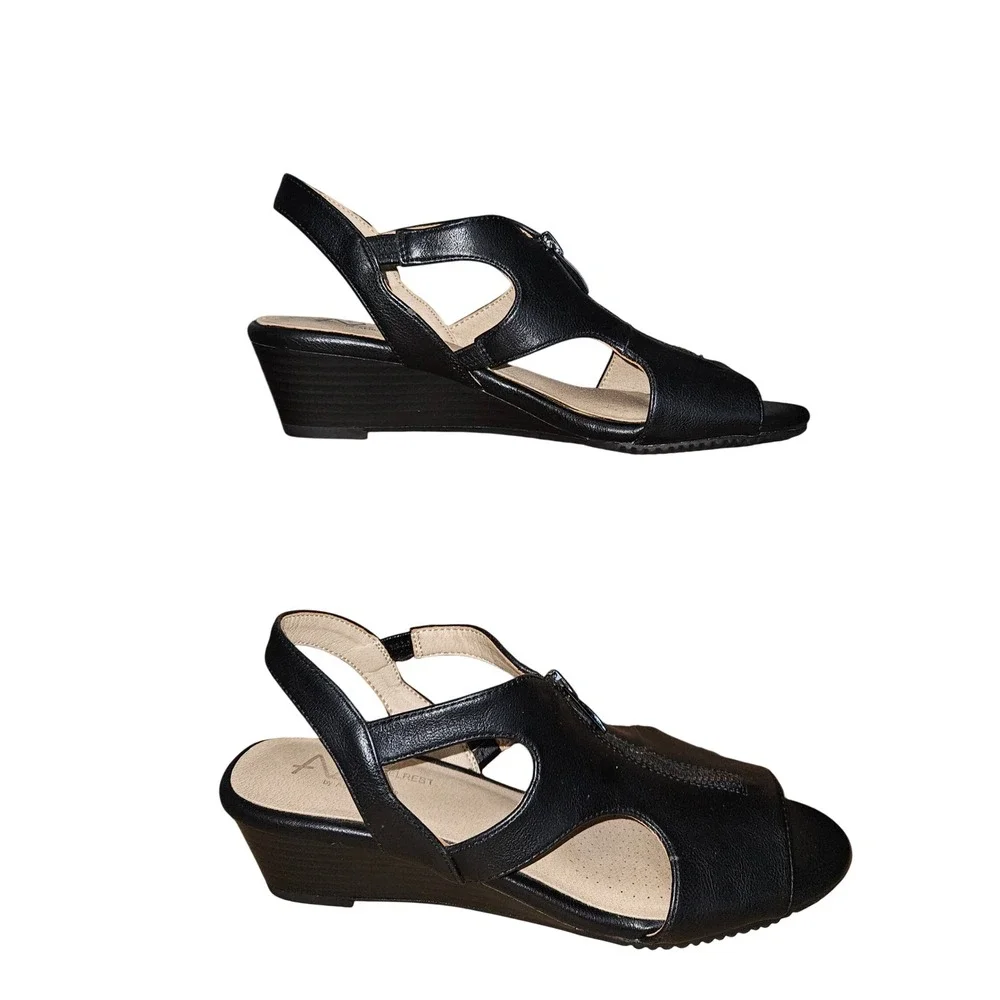 A2 by Aerosoles‎ Black Wedge Sandals Women 8
