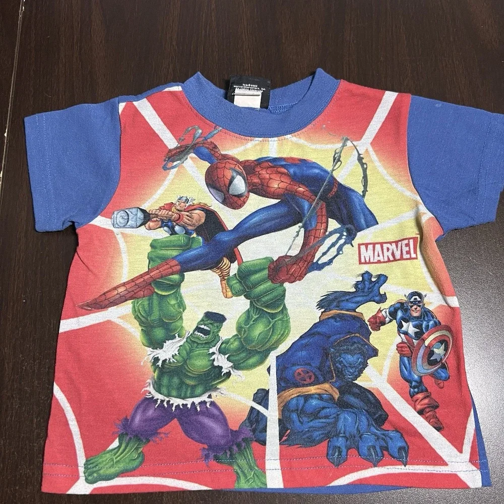 Vintage Marvel Boys Size 5‎ 2002 Spider Man Hulk Wolverine Pajama Top Y2K *READ*