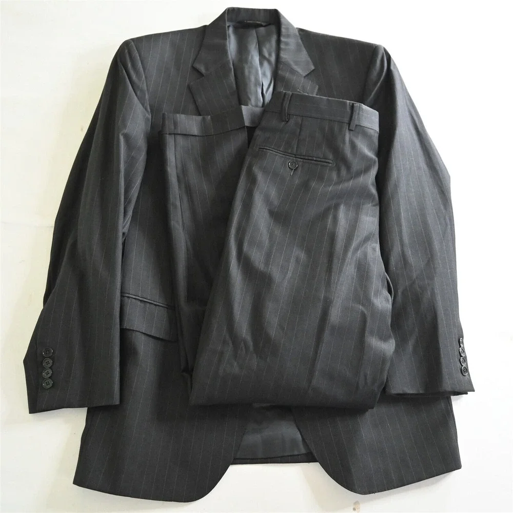 Jos A Bank 41L 42L 32x30 Gray Stripe Signature Gold Wool‎ Mens Jacket Pants Suit