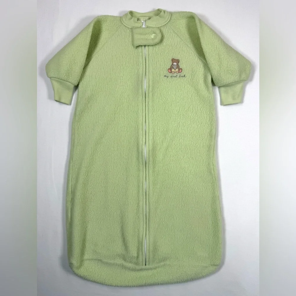 CARTERS Baby Fleece Y2K‎ Sleep Gown Cottagecore Teddy Bear Sage Green 0-3 Months