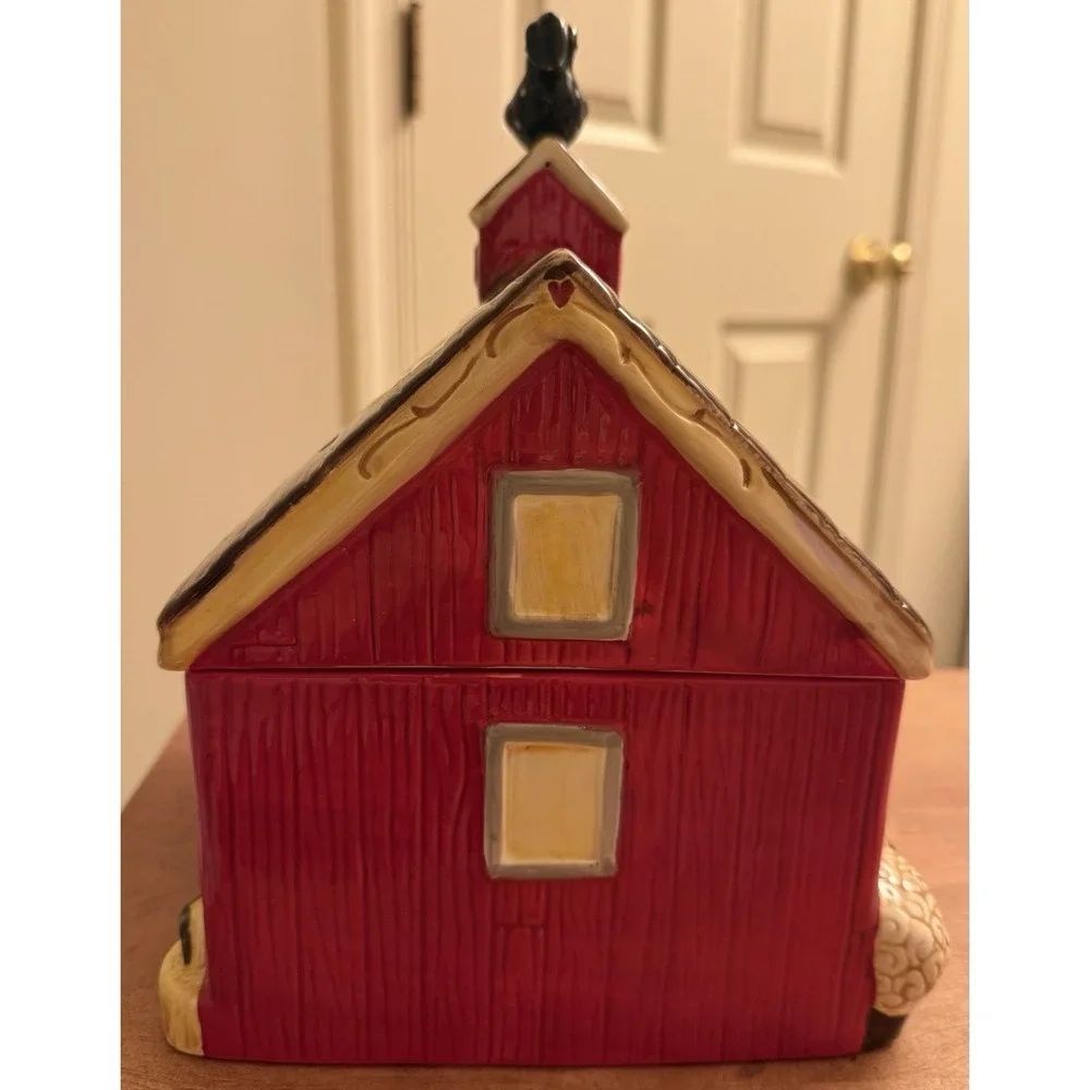 Vintage Red Barn Cookie Jar Rooster, Cow, Sheep EUC‎