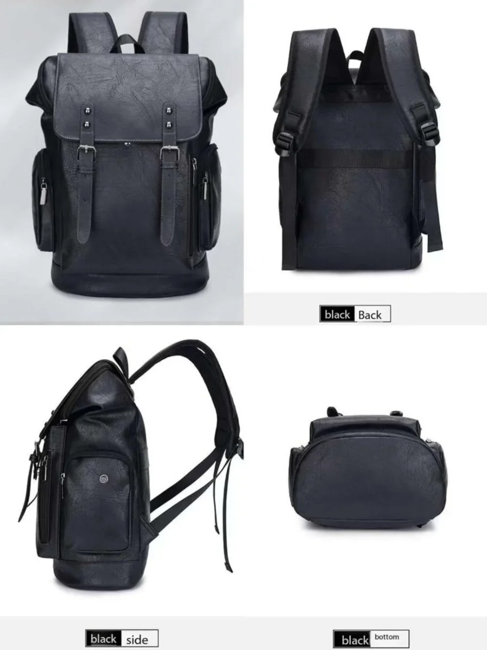 Vintage PU Leather Backpack for Men, Flap Cover Daypack for Work & Travel, 15
