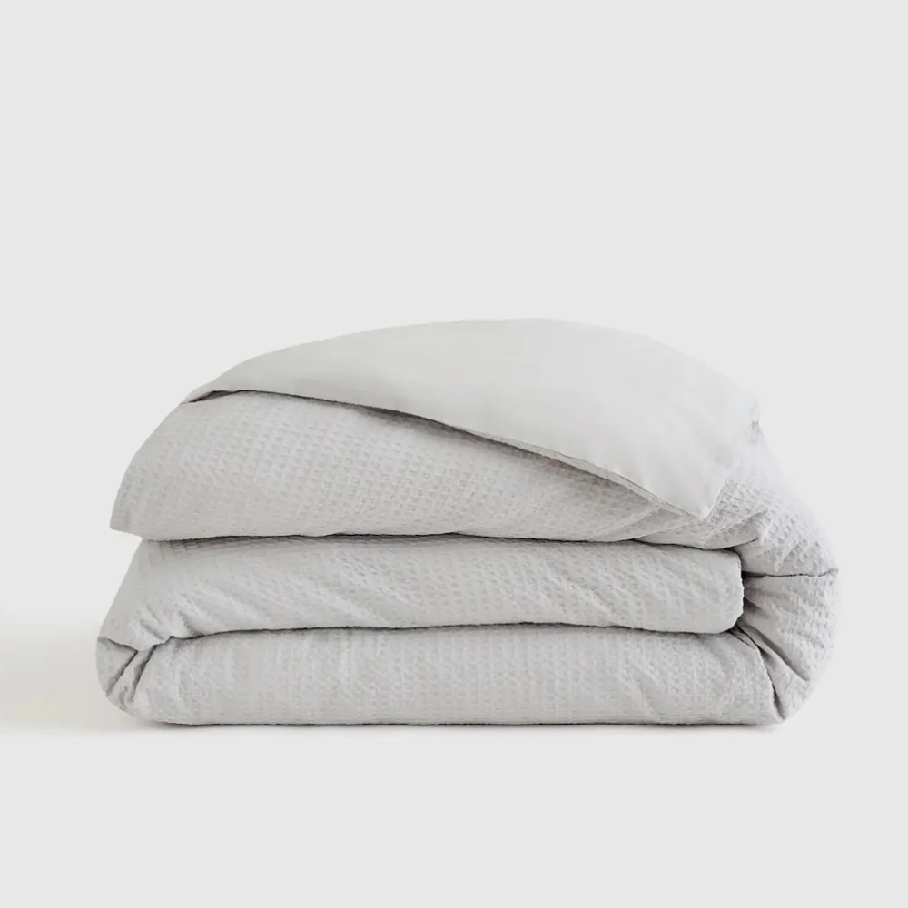 Quince 100% Organic Cotton Waffle Light Gray Duvet Cover! King/ Cal King  (741)