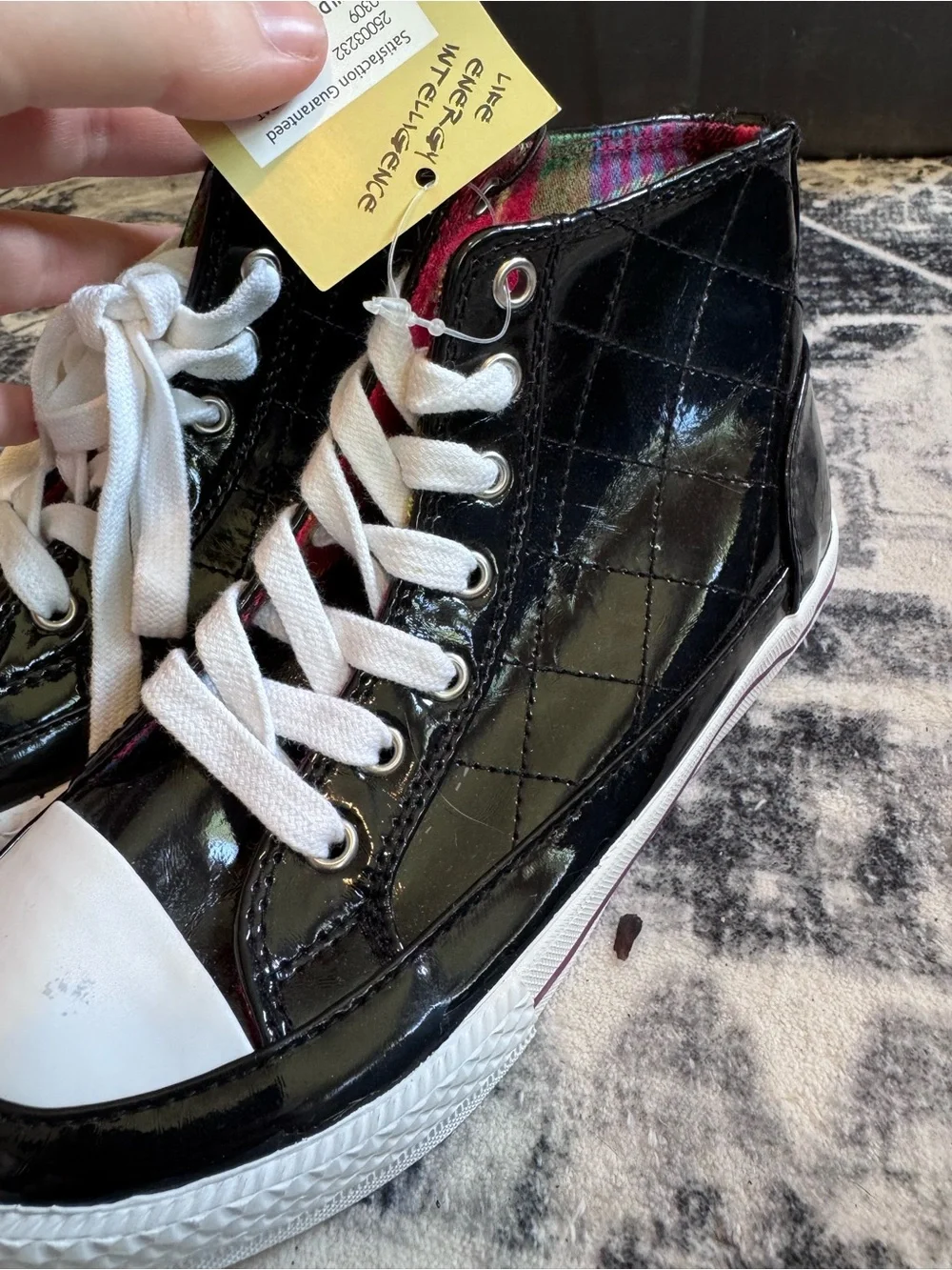 Lei Black Patent High-Top Kids Sneakers with White Accents
