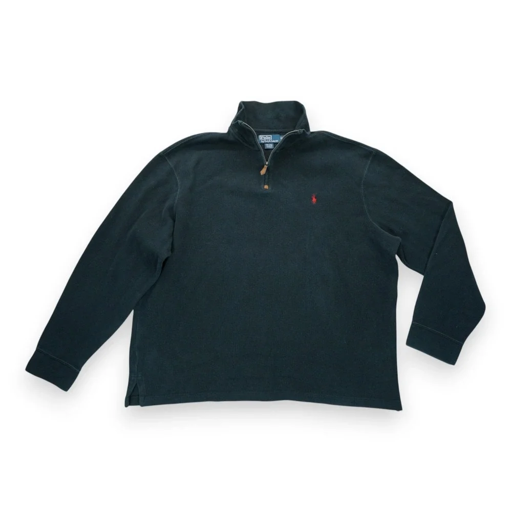Vintage Polo Ralph Lauren Sweater Men's XXL Blue‎ Quarter Zip Lonf Sleeve