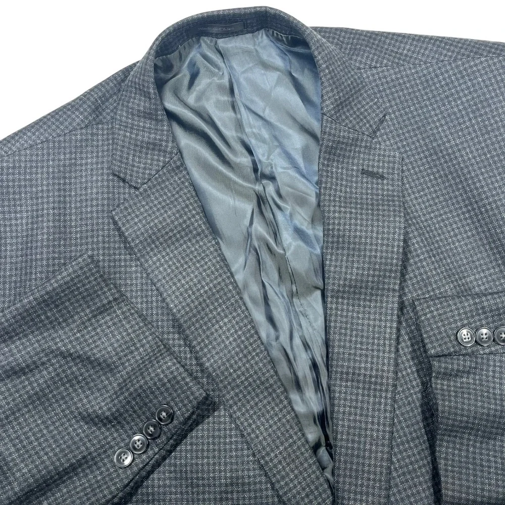Calvin Klein Blazer Mens 54R Grey Silk Wool Houndstooth Sport Coat Professional