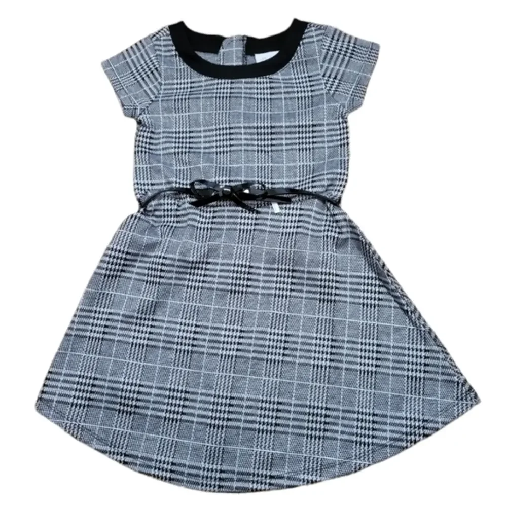 Black and‎ White Striped Belted Party Dress