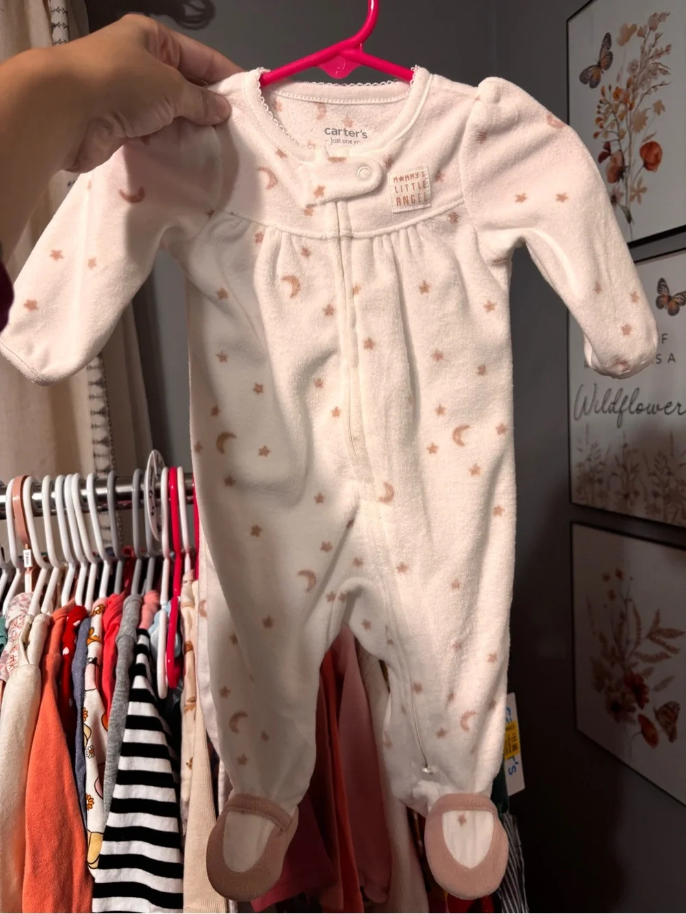 Carter's Cream Footed One-Piece with Brown Star & Moon Print