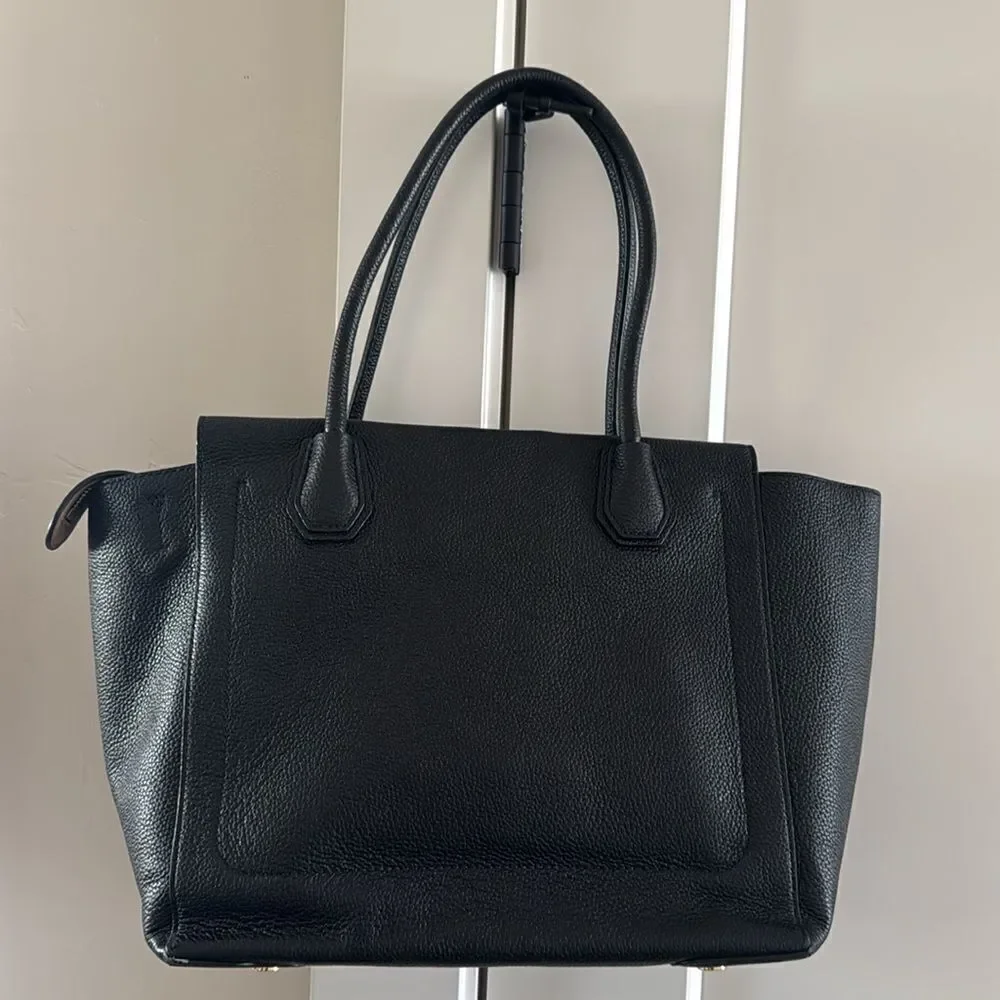 Michael Kors Mercer Large Satchel Black Leather Handbag Top Zip Closure Bag GUC