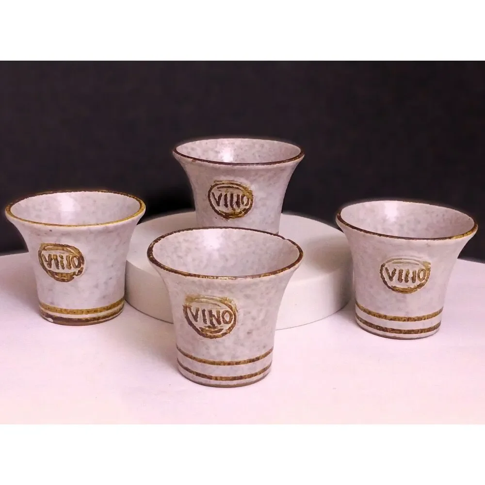 Pottery Craft Set Of 4 VINO Cups MCM Vtg Robert Maxwell Made USA Stoneware Brown
