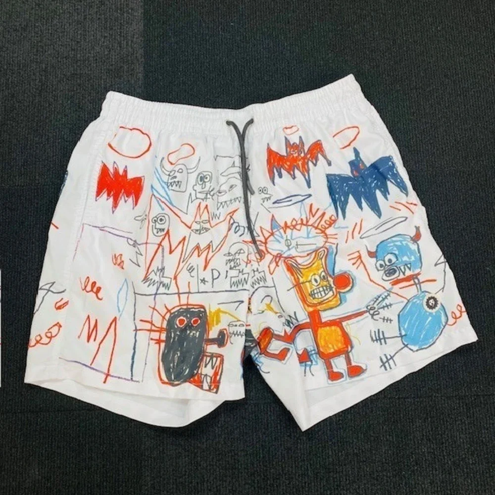 Jean-Michel Basquiat Mens XL Swim Shorts White Graphic Print Recycled Polyester