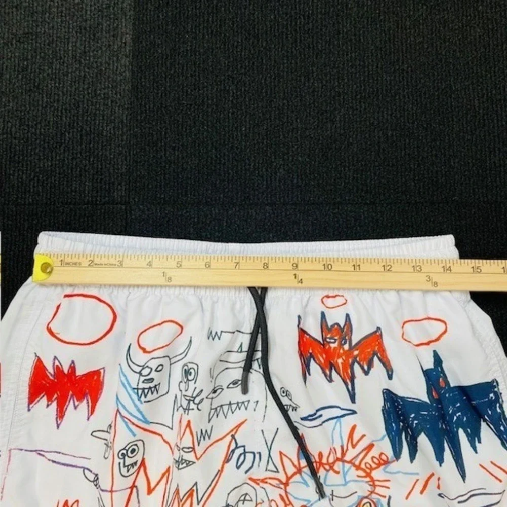 Jean-Michel Basquiat Mens XL Swim Shorts White Graphic Print Recycled Polyester