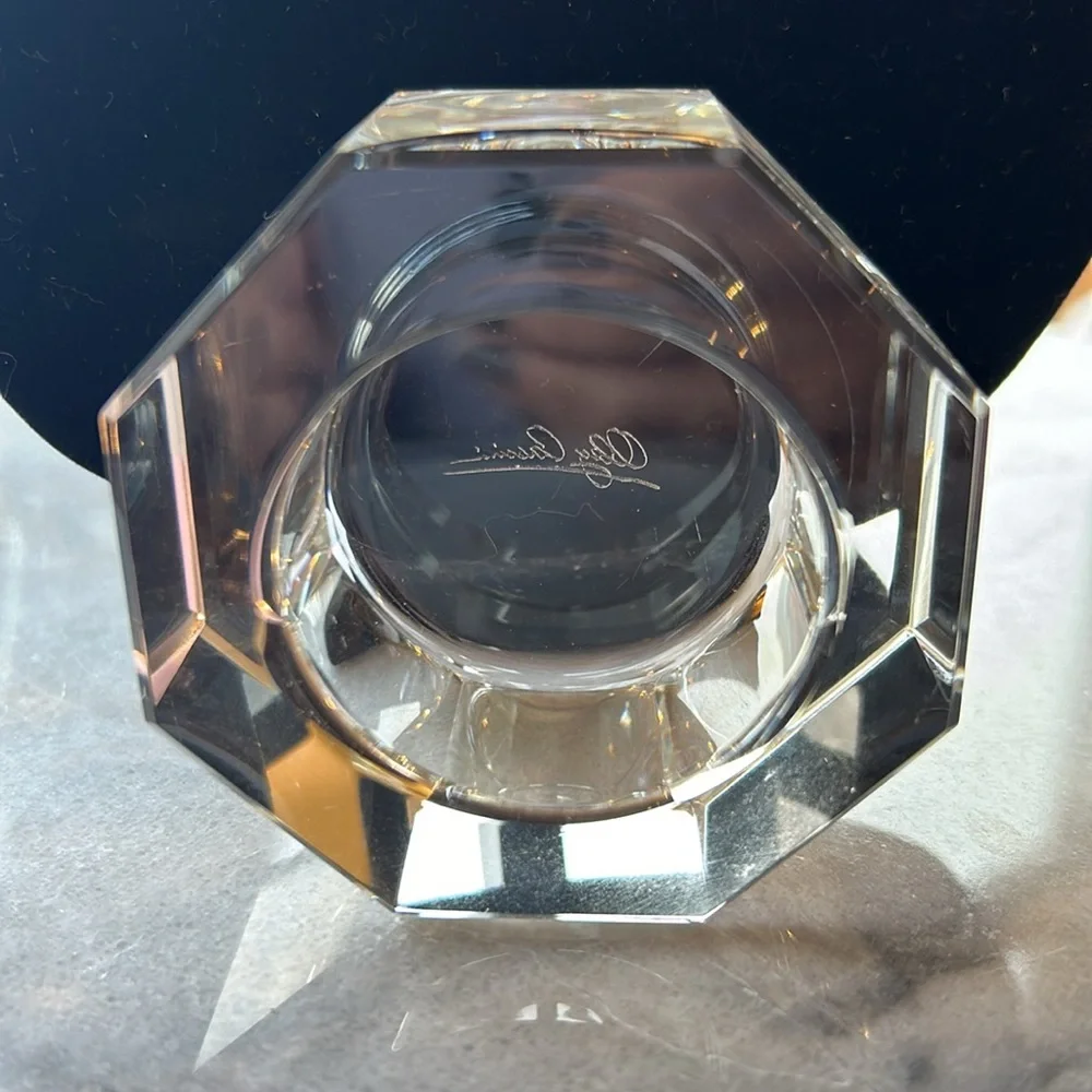 Oleg Cassini crystal tea light holder 8 sided signed glass  perfect condition.