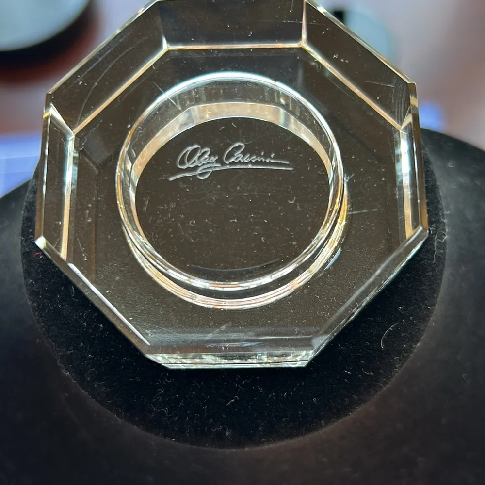 Oleg Cassini crystal tea light holder 8 sided signed glass  perfect condition.