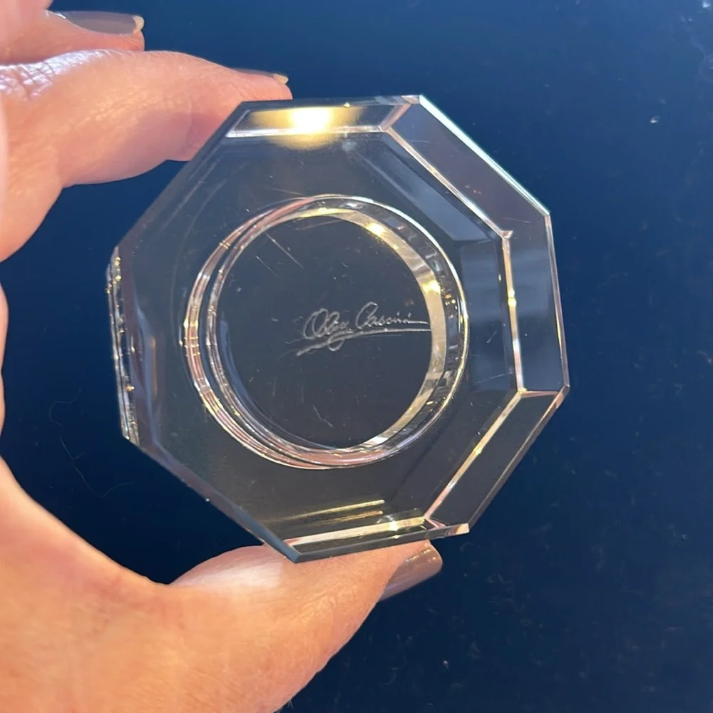 Oleg Cassini crystal tea light holder 8 sided signed glass  perfect condition.