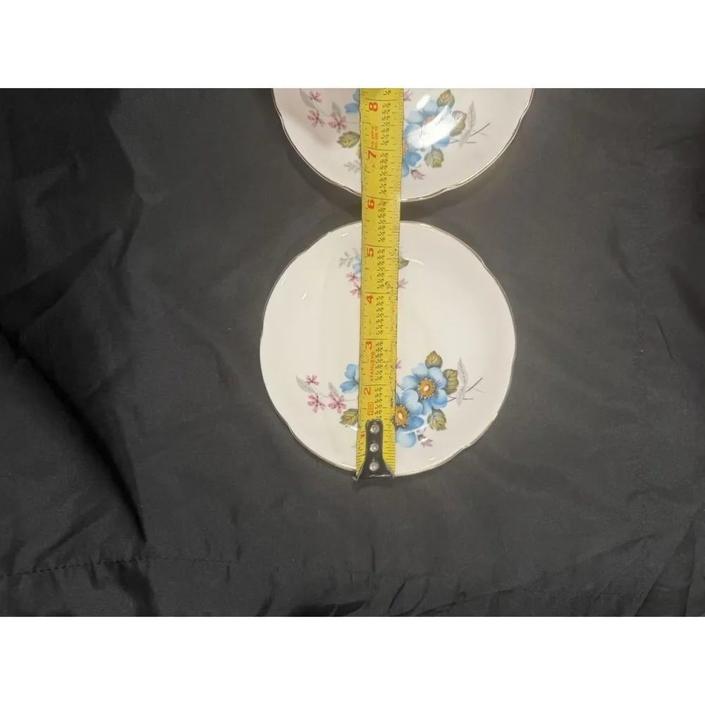 Royal Grafton Fine Bone China Beautiful Set Of Saucers Blue Flowers England
