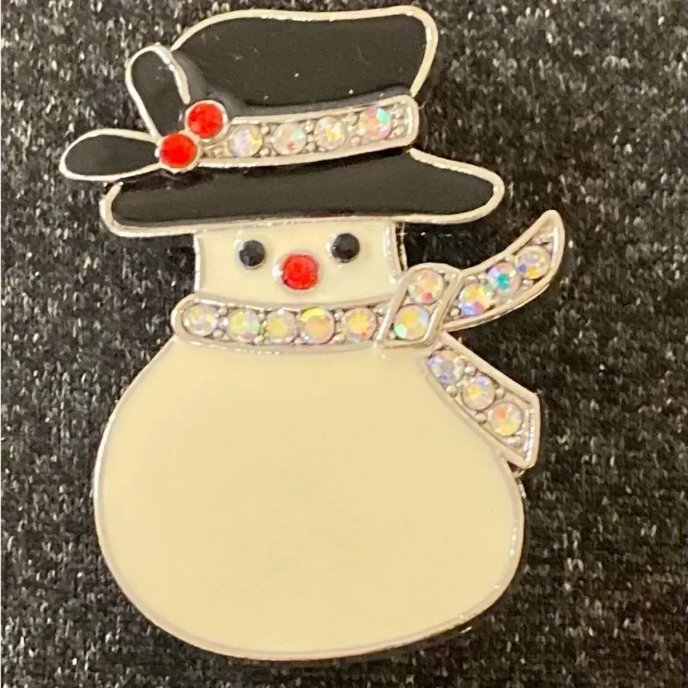 Festive Snowman Brooch‎ with Black Hat