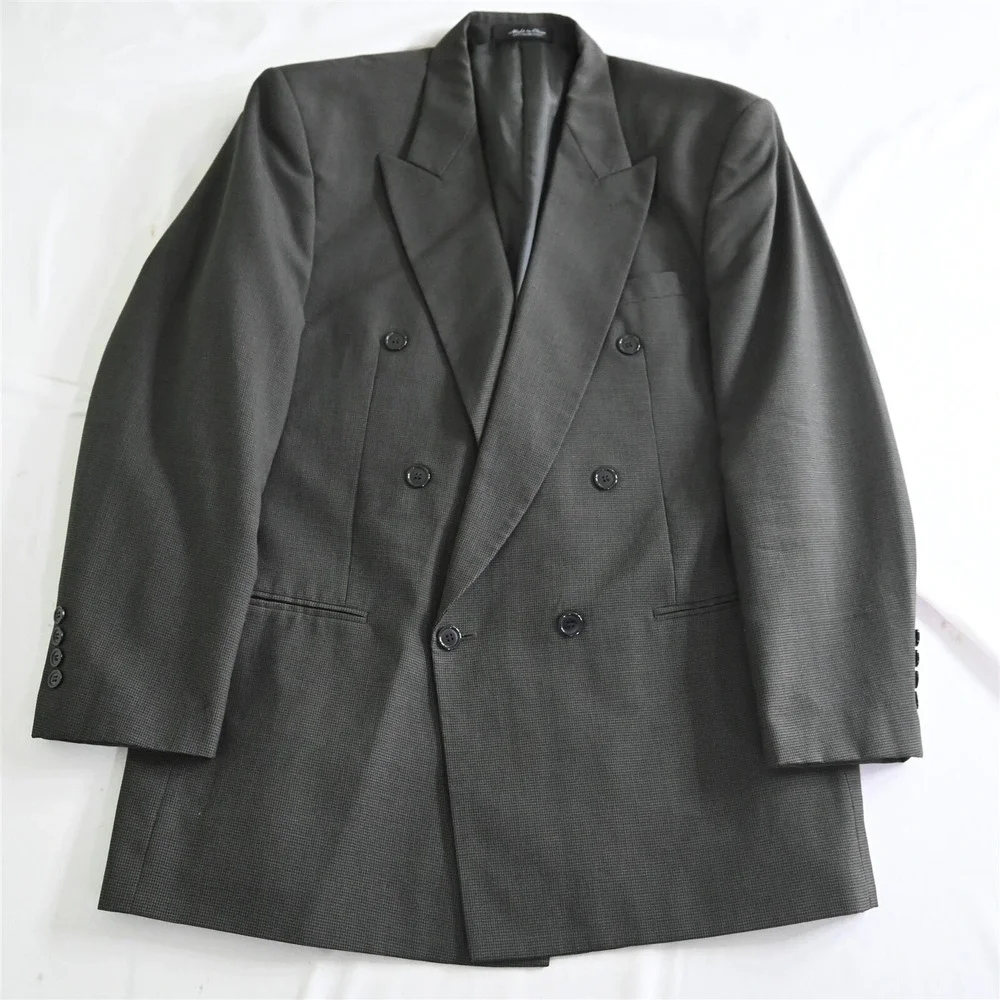 Vtg Bendetti‎ 44L Green Houndstooth Wool Double Breasted Sport Coat Jacket