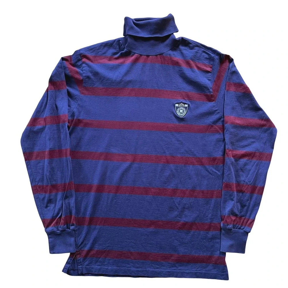 Vintage‎ Polo Ralph Lauren Striped Turtleneck Crest Patch blokecore Medium