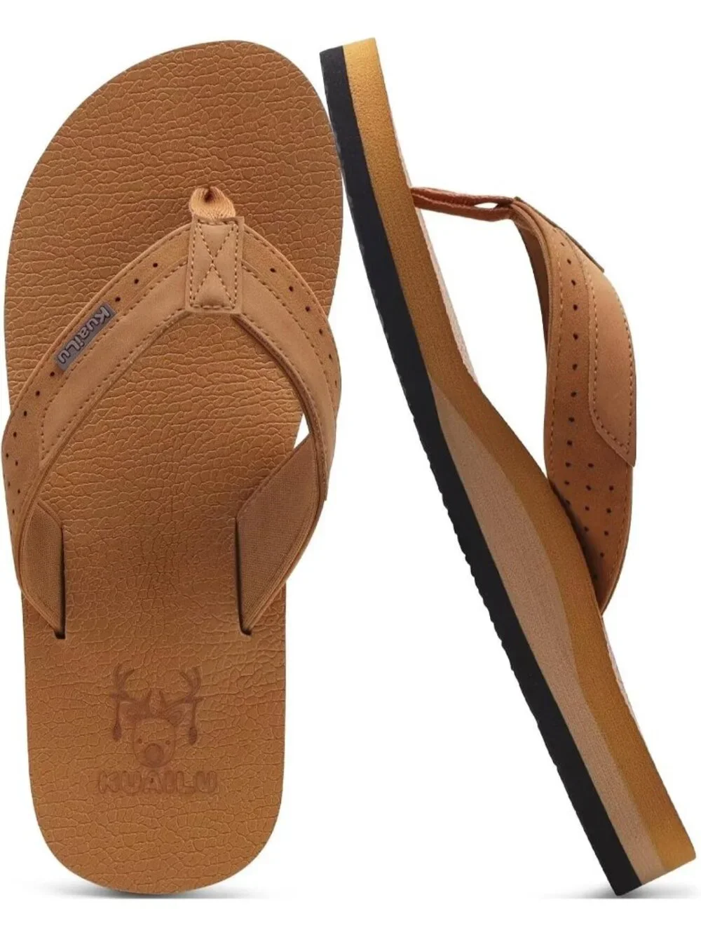 Men's Bright Brown Yoga Mat Flip Flops Slip On Indoor Outdoor Sandal Slipper