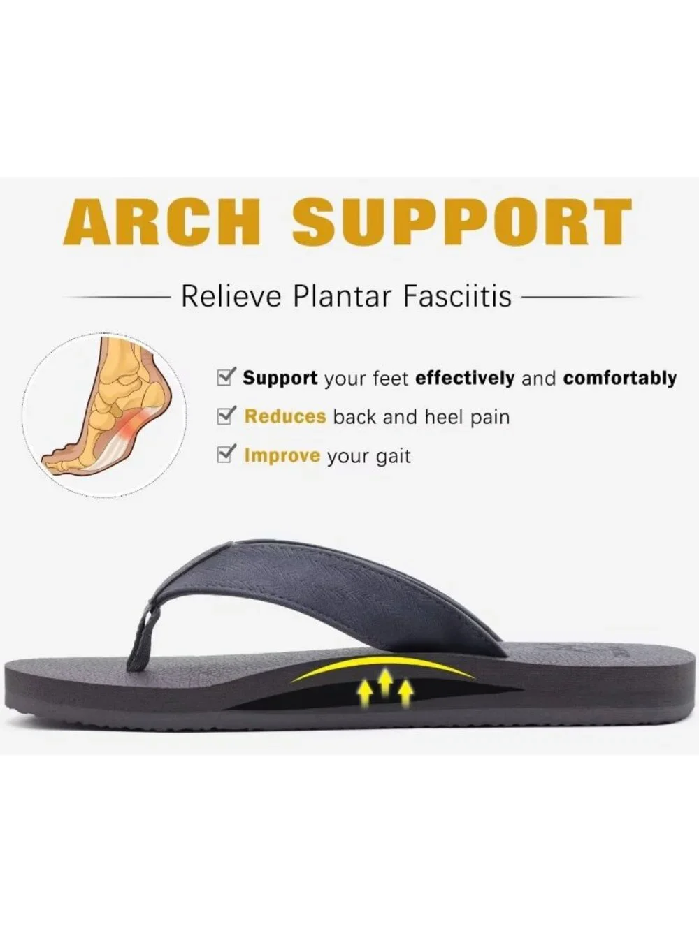 Mens Dark Grey Yoga Mat Leather Flip Flops Slip On Indoor Outdoor Sandal Slipper