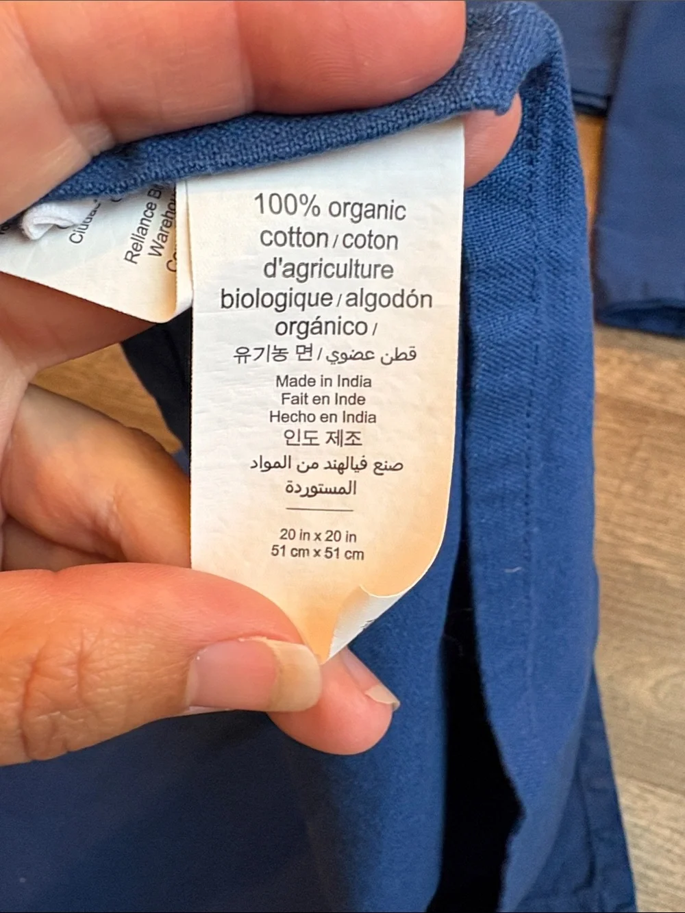 Pottery Barn Organic Cotton Cloth Napkins Dark 20x20” Blue Set of 8