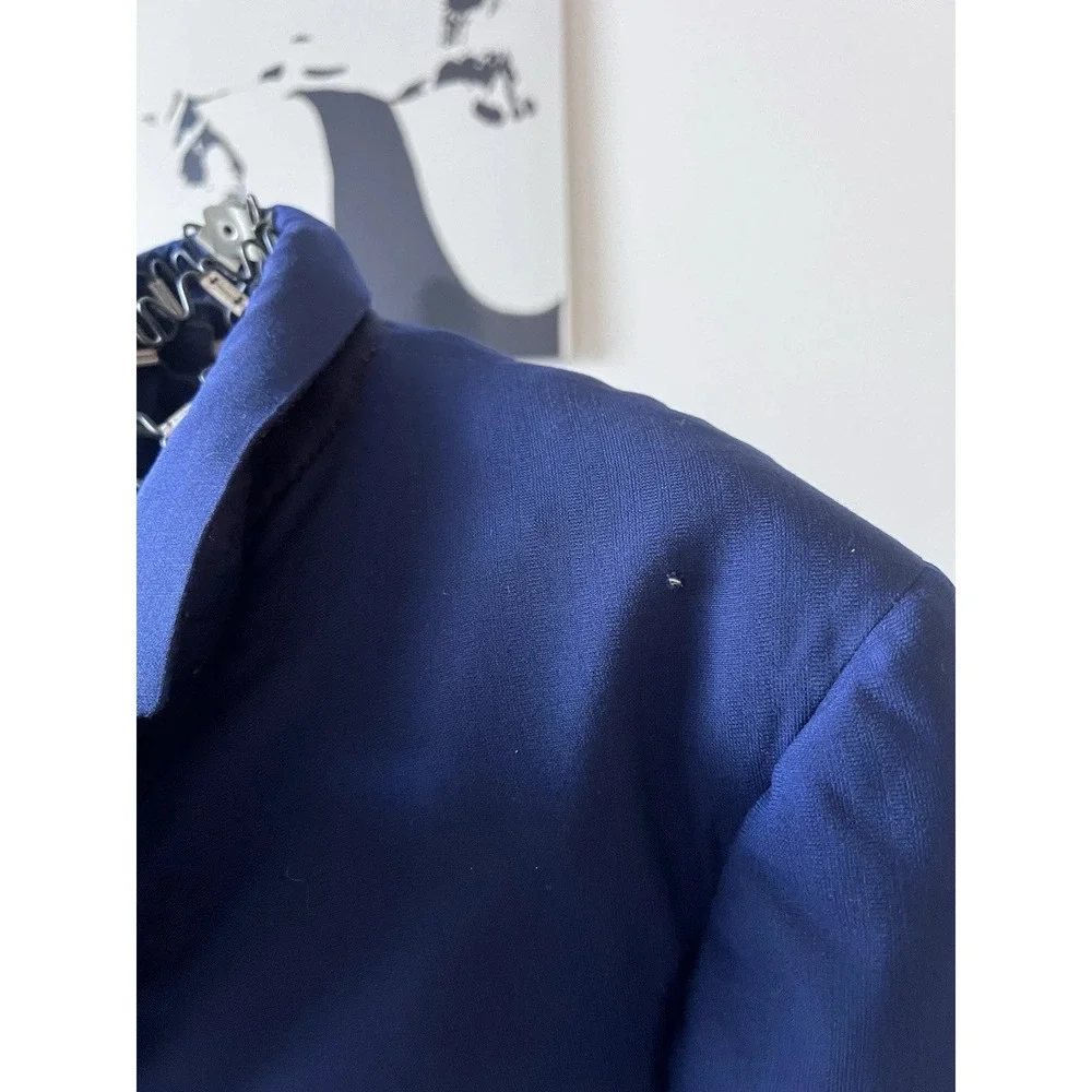 Vintage Royal Blue Tailcoat Formal Evening Jacket Black Satin Lapel Costume