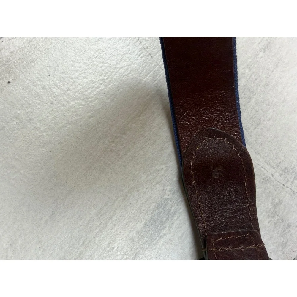 Smathers & Branson Mens Needlepoint Golf Belt Navy Blue Leather Size 36