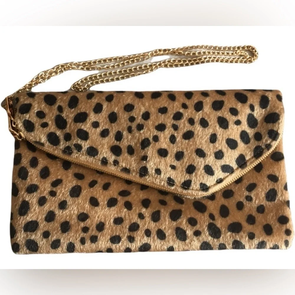 Leopard Print Clutch w/ Gold Chain ShoulderStrap  NWOT