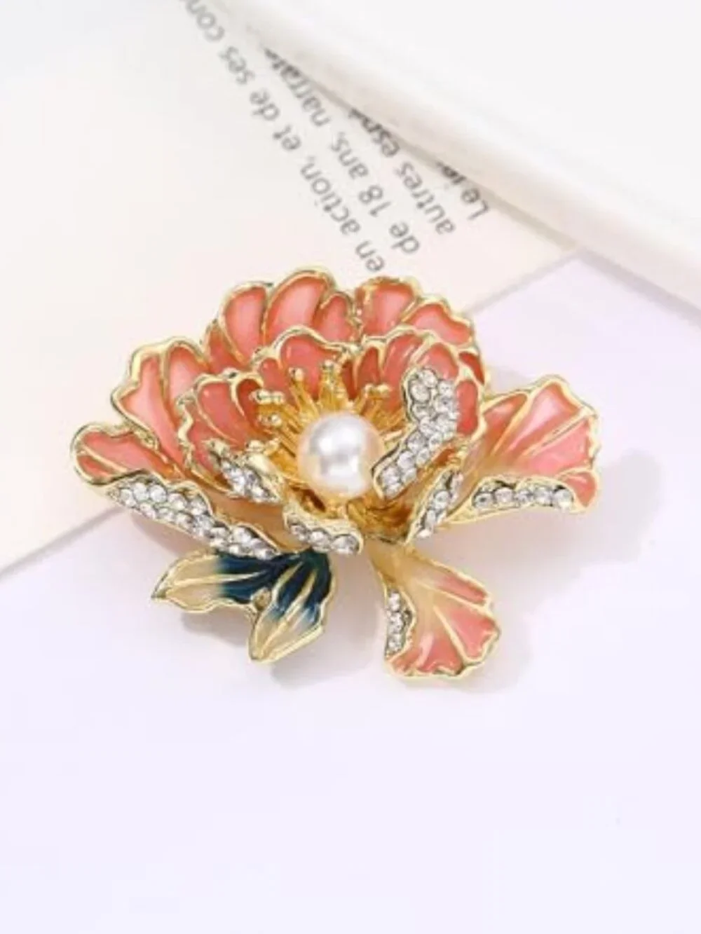 New‎ -  Peony Flower Brooch Pins for Women Dainty Graceful Pearl Flower Enamel