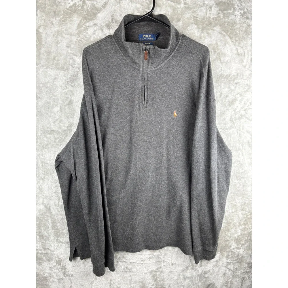 Polo Ralph Lauren Men's Gray Estate Rib Quarter Zip‎ Preppy Heritage Sweater XXL