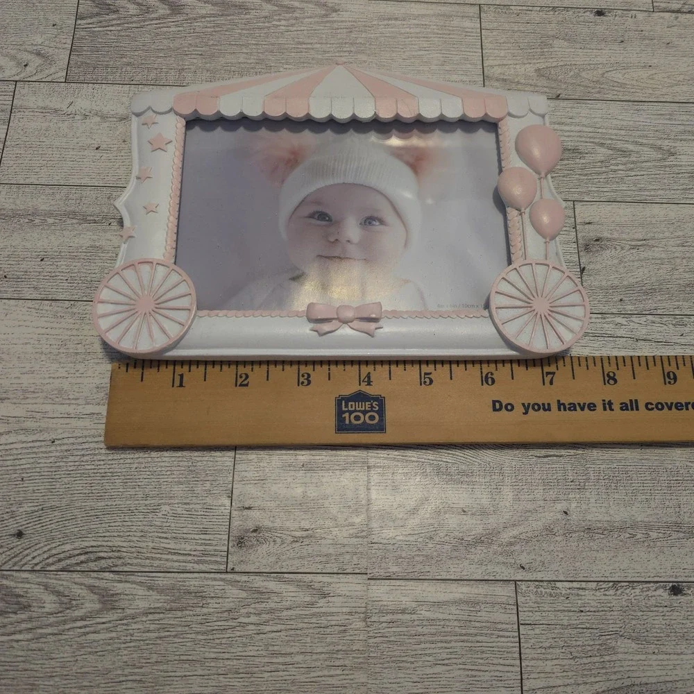 Issac Jacobs Baby Picture Frame 4x6 Pink  Tabletop Desk Baloons Circus Bow Stars