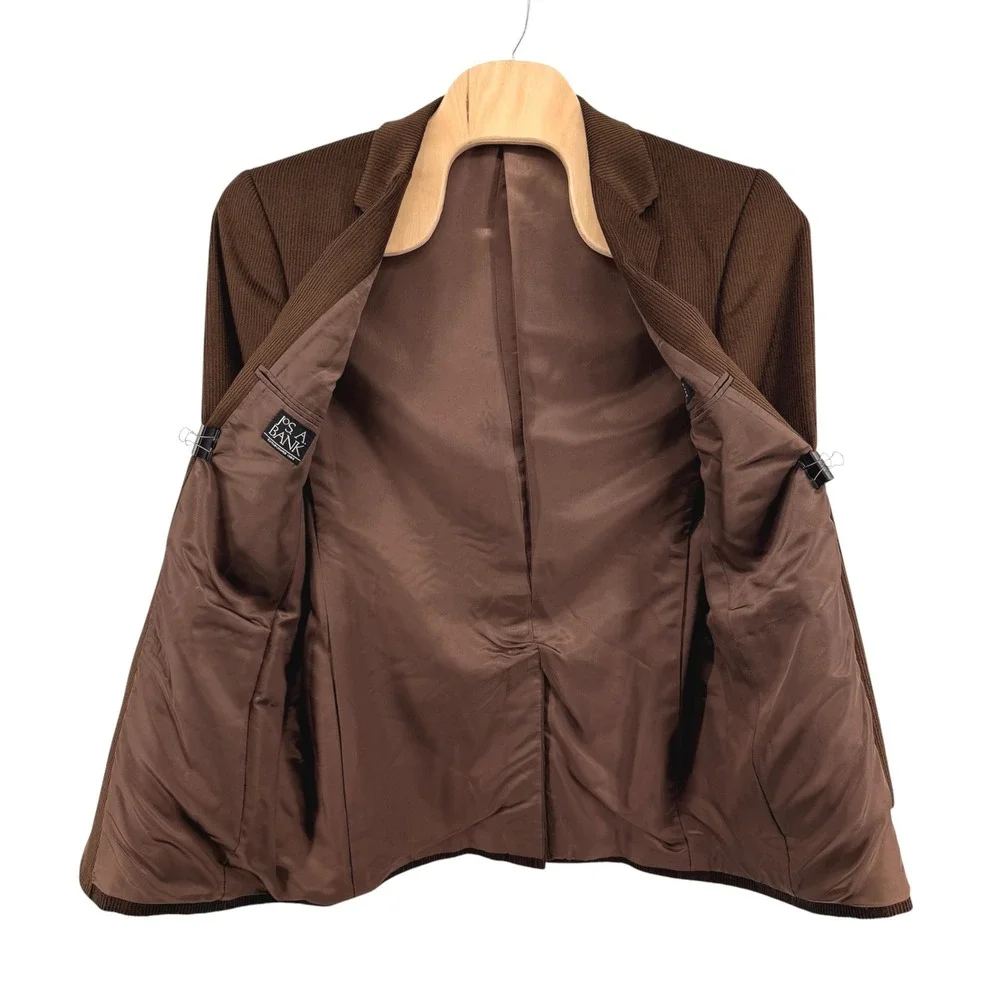 Jos A Bank Blazer Mens 43L Pre-Owned Sport Coat Brown Wool Silk Ribbed Corduroy