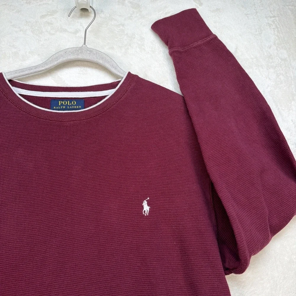 Polo Ralph Lauren Waffle Knit Thermal Shirt Burgundy‎ Crewneck XL Preppy