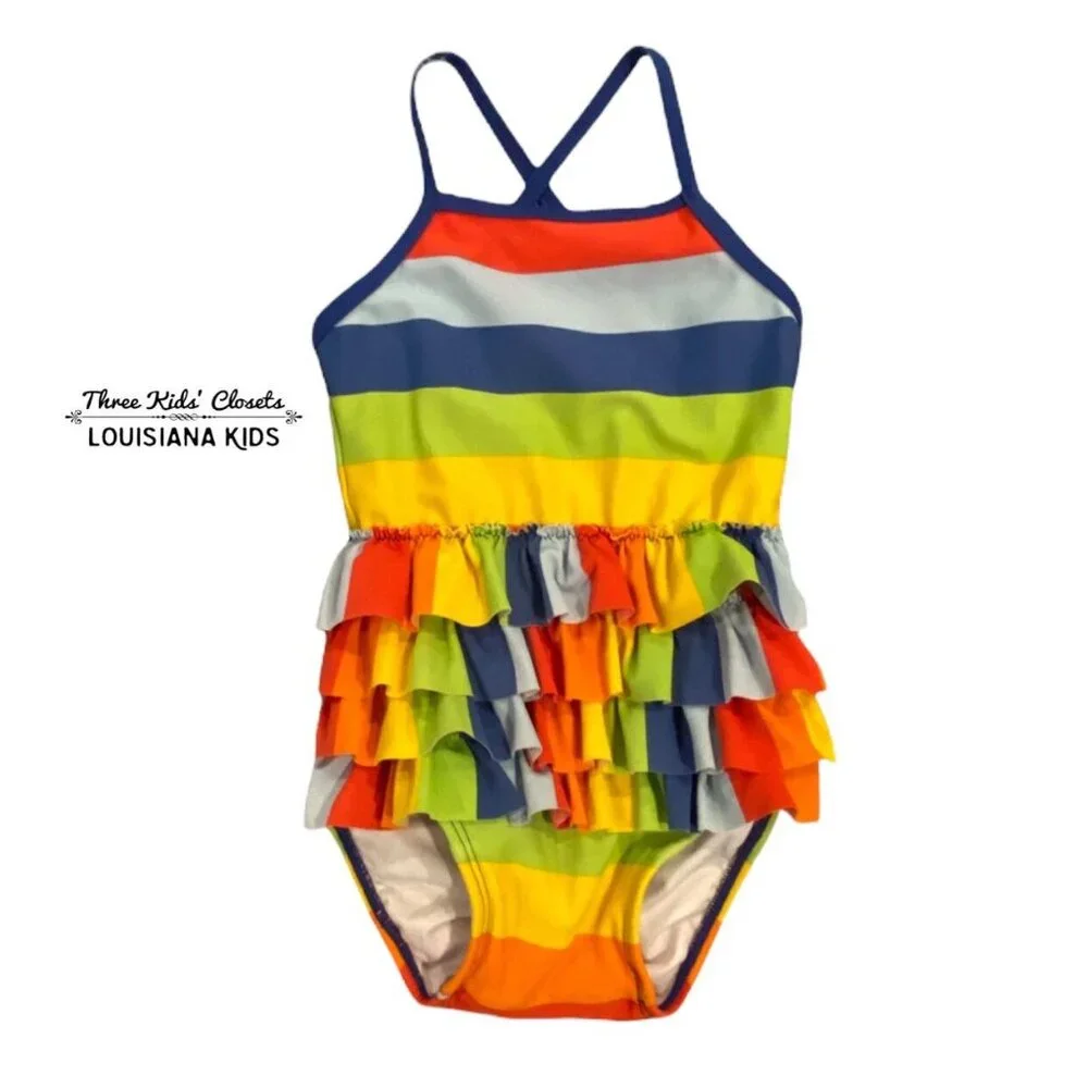 Hanna Andersson Sz 85 (2T) Rainbow Striped Swim Bathing Suit