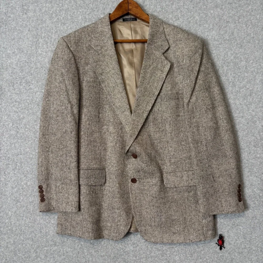 Barrington Men's 42S Blazer Tan Brown Silk Tweed 2‎ Button Sport Coat 42 Vintage