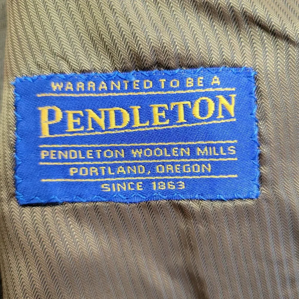 Pendleton Wool Silk Linen Blend Balzer 44R Plaid Brown Blue Tan 2 Button Vintage