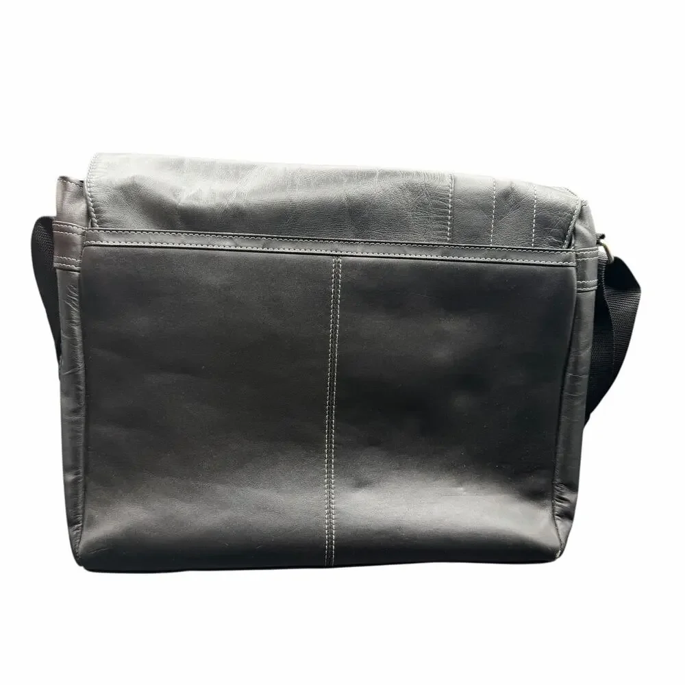 Kenneth Cole Reaction Black Leather Messenger Laptop Bag Crossbody