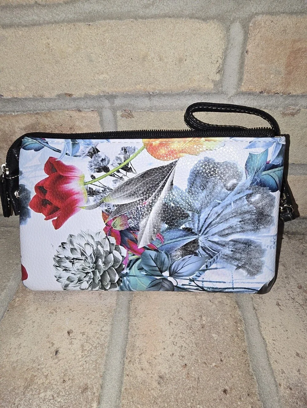 Stone & Co, Floral Zip Wristlet Clutch - Blue/Pink