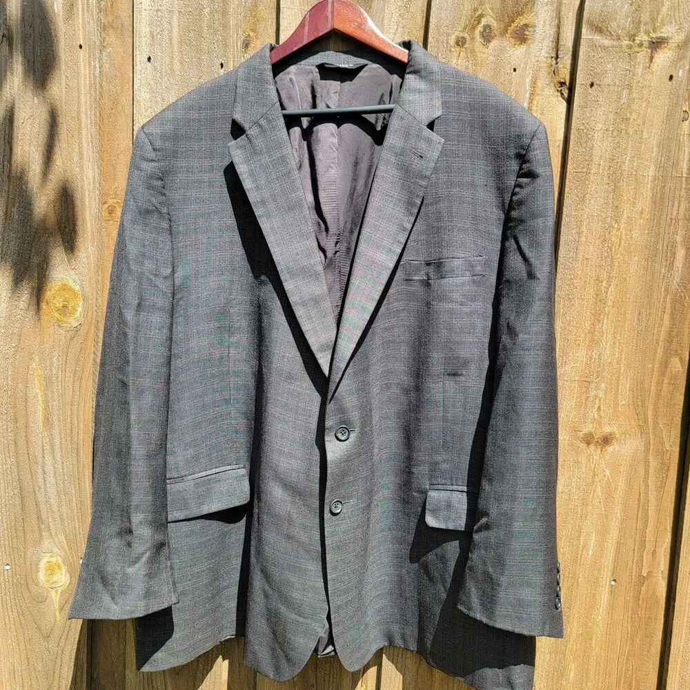 Jos A Bank Mens 54R Silk Wool Gray Brown Windowpane Sport Coat Blazer Big & Tall