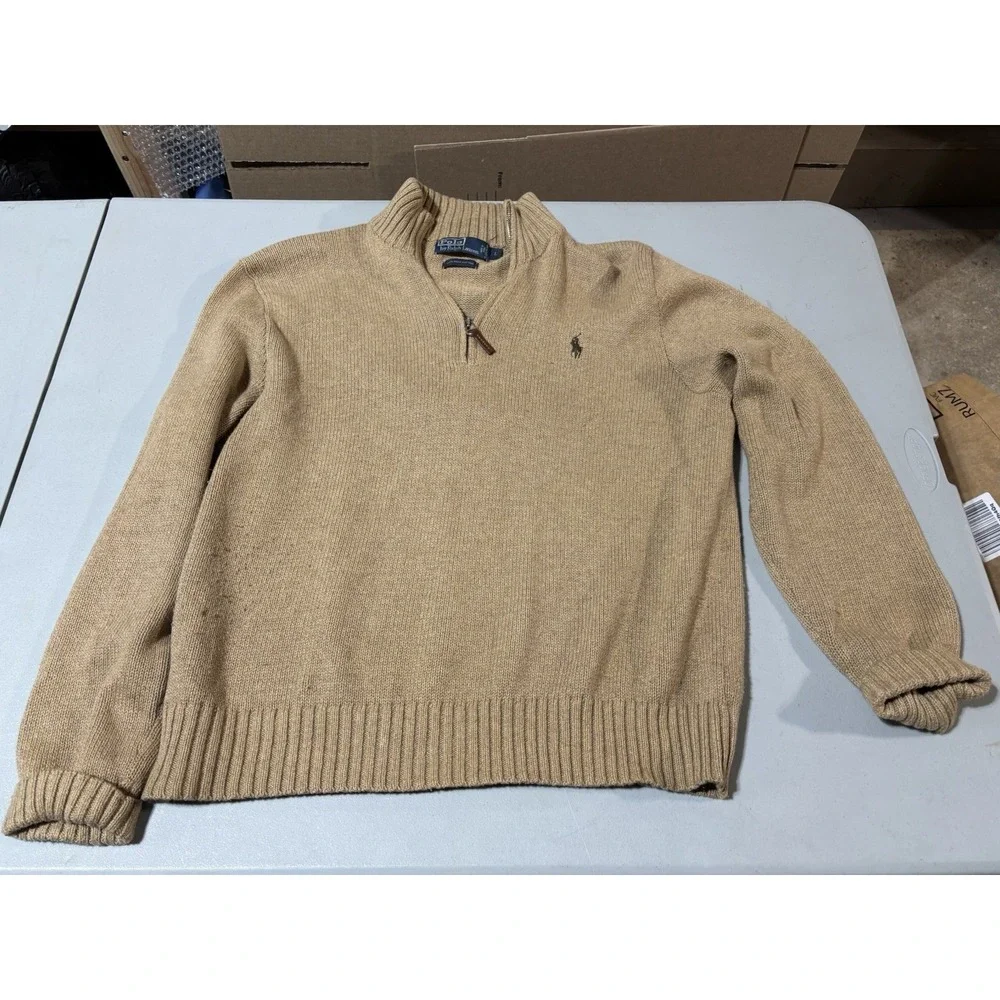 Polo Ralph Lauren Classic Quarter Zip Knit‎ Sweater Mens L Beige - 1/4 Pullover