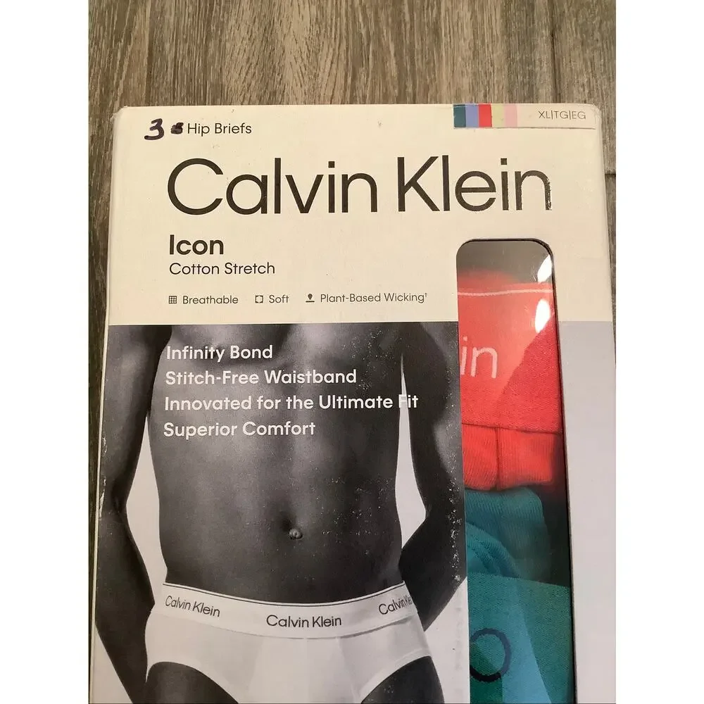 Calvin Klein Men's XL 3-Pack Icon Cotton Stretch Hipster Briefs V3-2