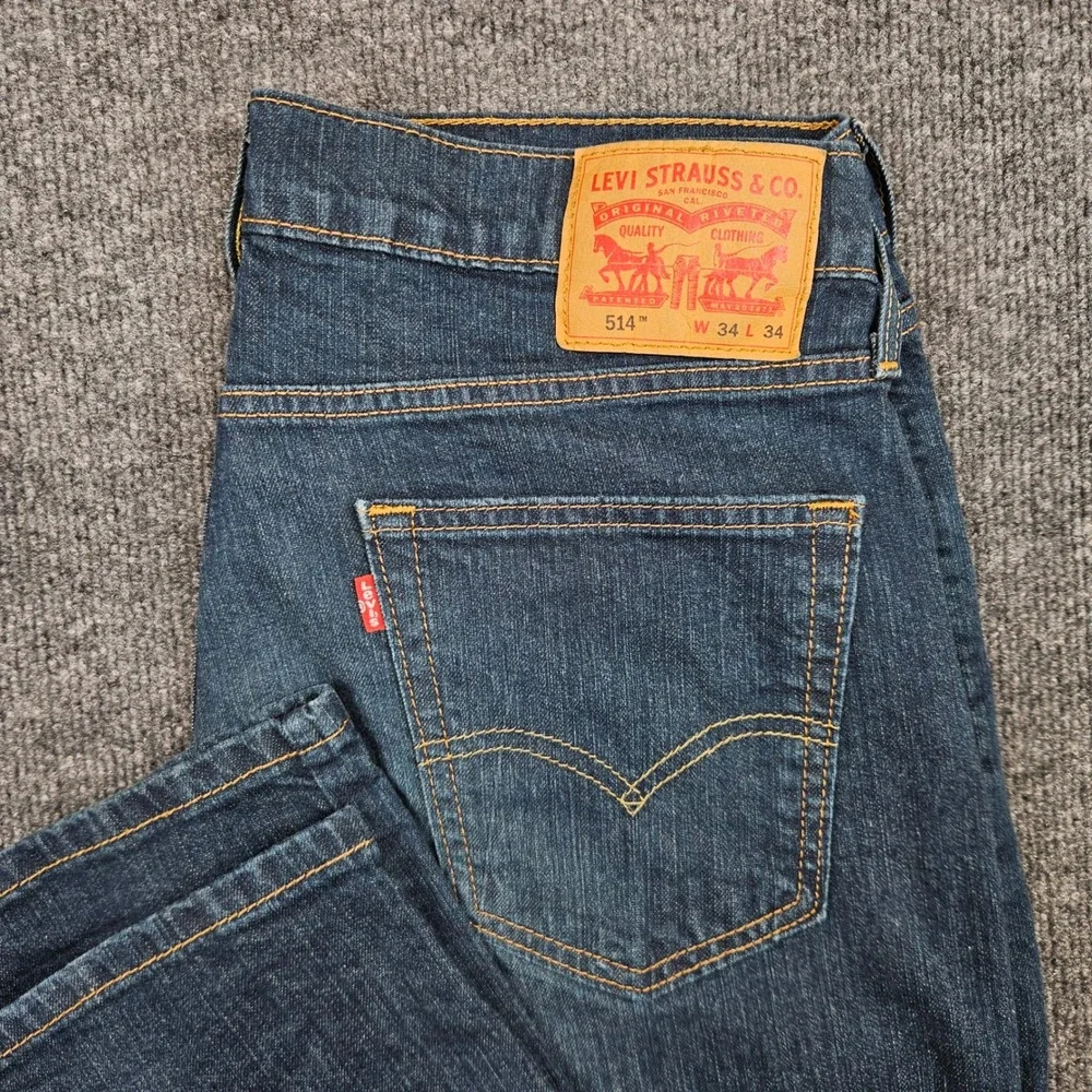 Levis 514 Jeans Men's 34x34 Straight Fit Blue Denim Dark Wash Stretch Casual