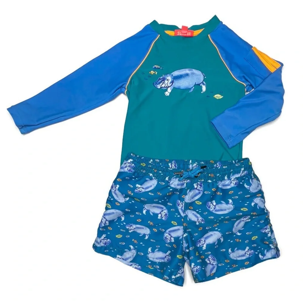 Sunuva Hippo Swim Trunks and‎ Rash Guard