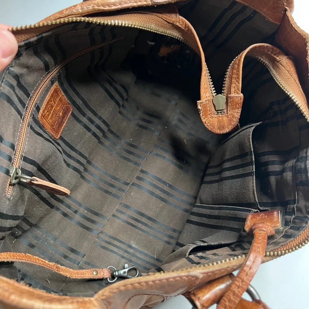 Frye‎ Melissa Satchel Cognac Brown Leather Crossbody Handbag Distressed Medium