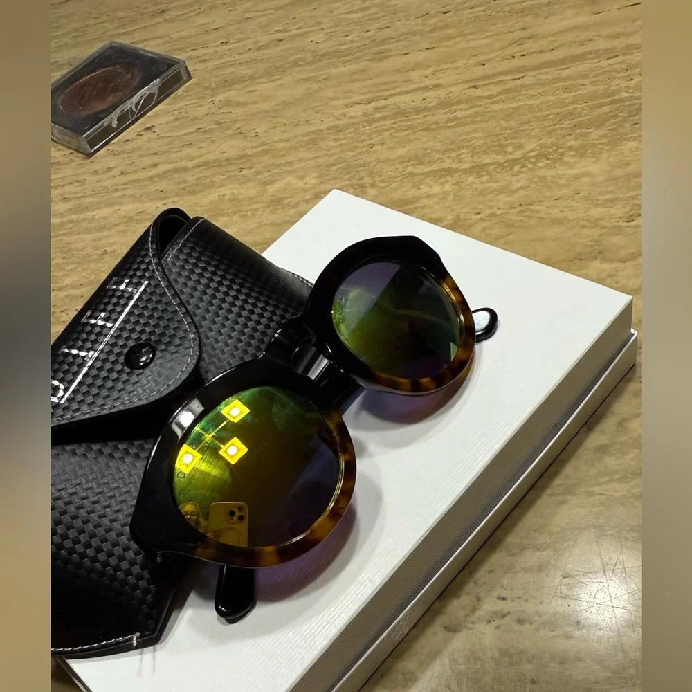 Diff Eyewear Tortoiseshell Sunglasses with Green Mirrored Lenses
