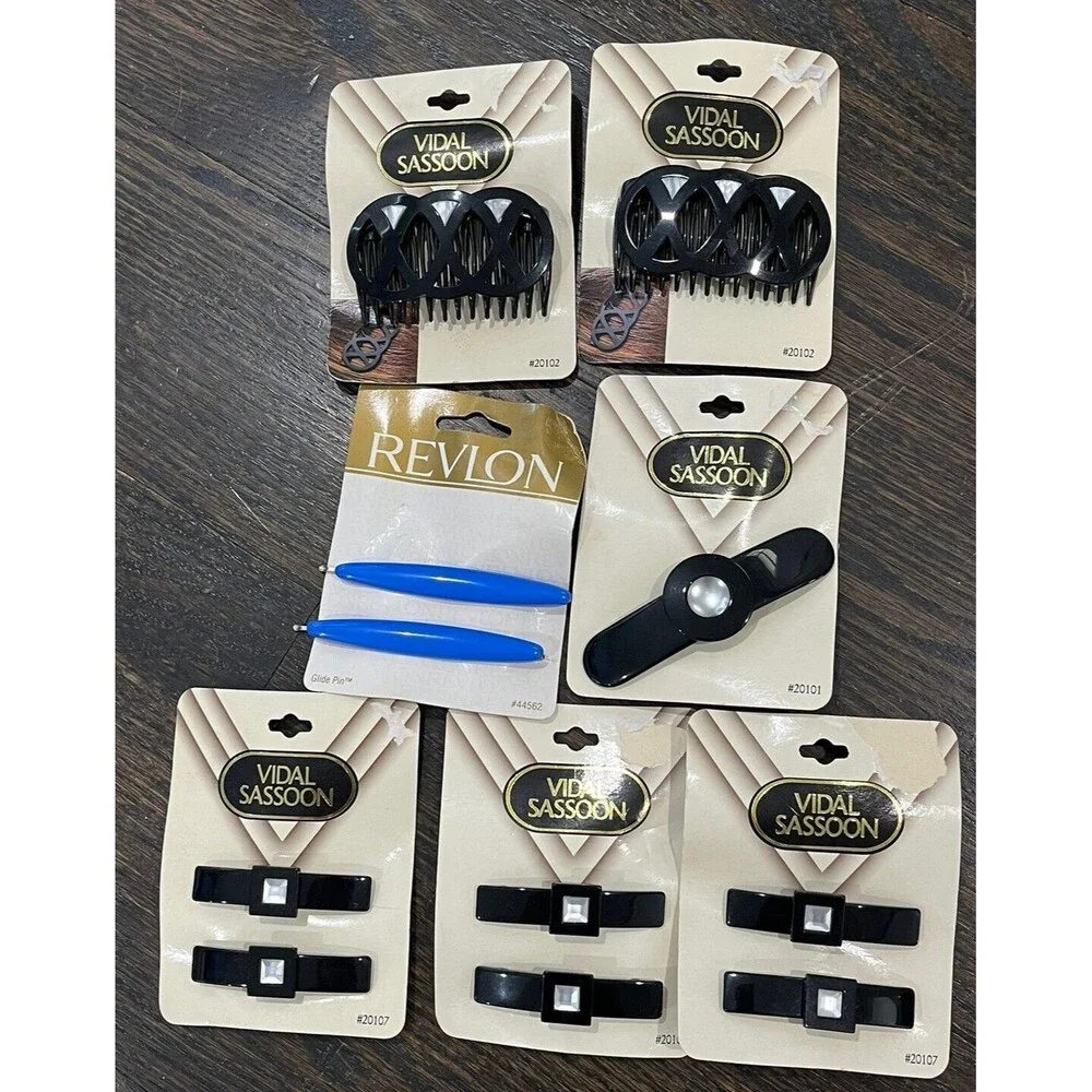 Vintage 1990s Barrettes Lot Vidal Sassoon Revlon Hair Clips Black Blue‎ NOS